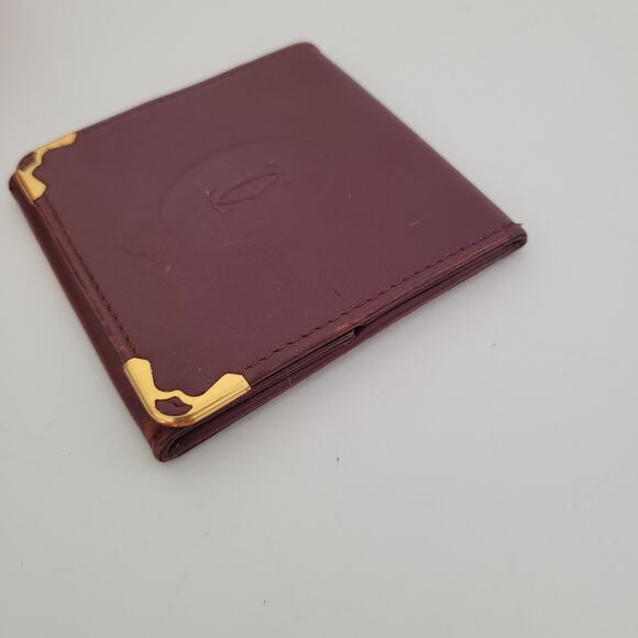 Must De Cartier Mini Coin Holder Wallet Bordeaux Leather Small Red Burgundy Pouc - Picture 5 of 7